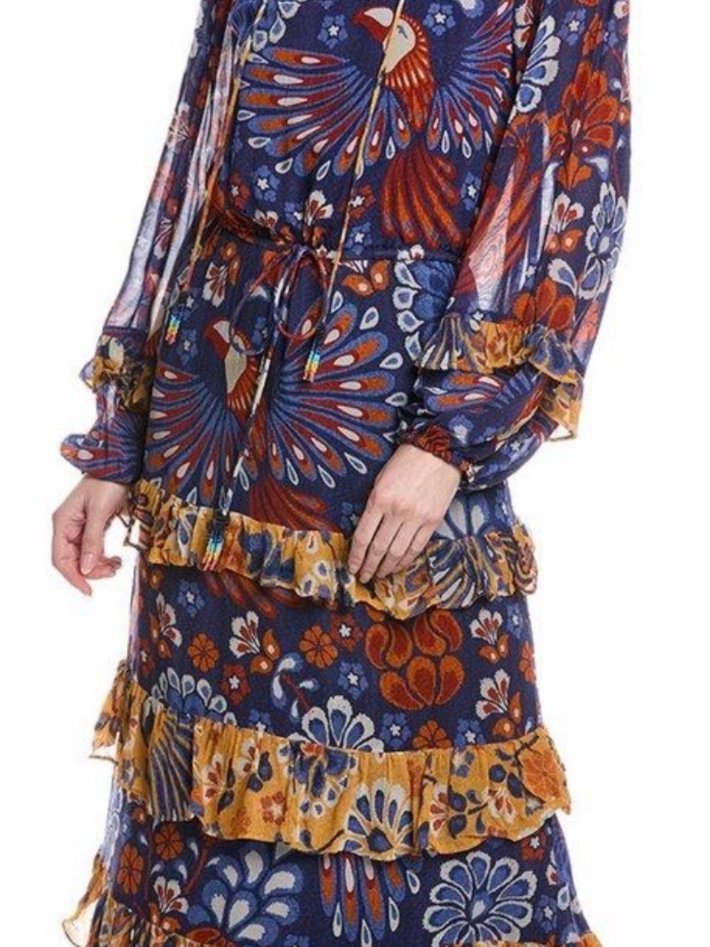 FARM Rio Navy, Rust & Mustard Floral Tiered Maxi Dress
